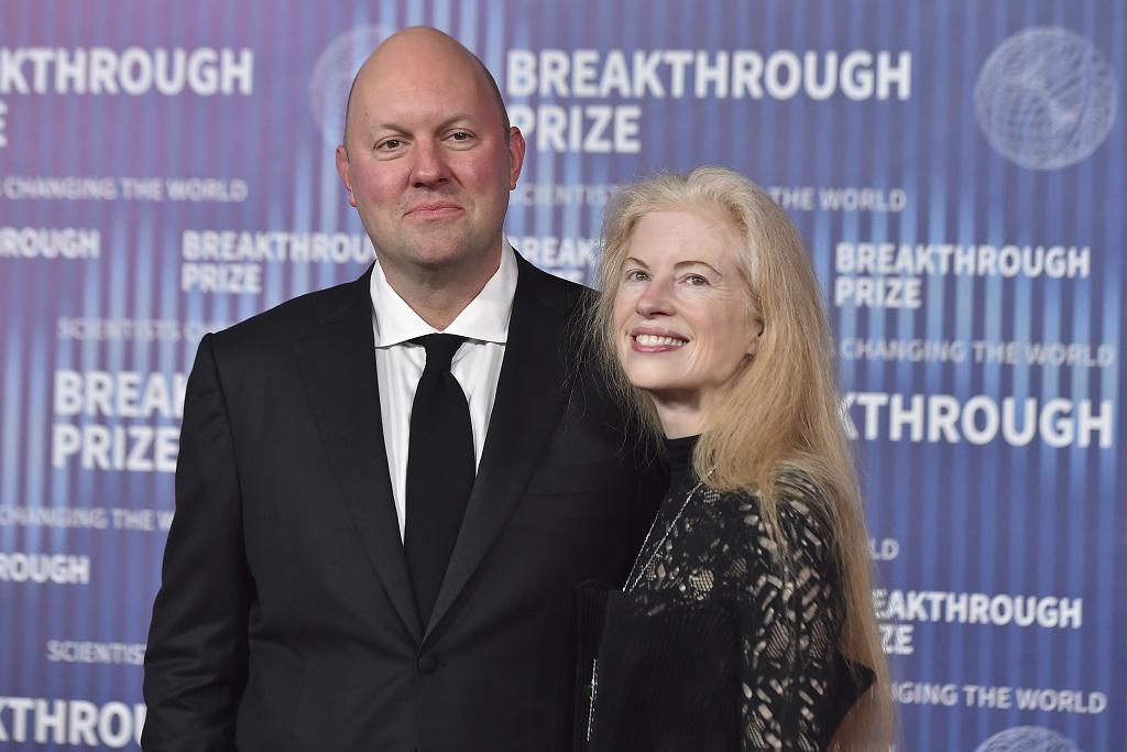 Marc Andreessen and Laura Arrillaga-Andreessen arrive at the tenth Breakthrough Prize Ceremony on April 13, 2024, at the Academy Museum of Motion Pict